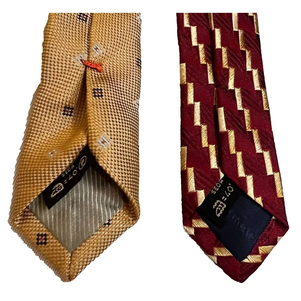 Ermenegildo Zegna Men Silk Lot 2 Neckties Red Gold Couture Italy Luxury Designer